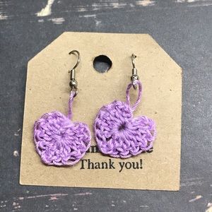 Crochet heart dangle earrings handmade MunandMe